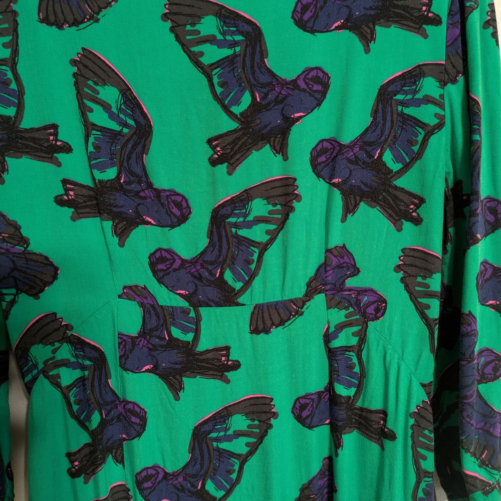 Boden Teal and Navy Owl Print Long Sleeve Dress